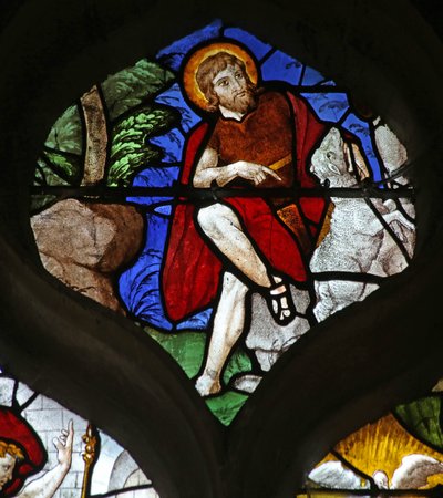Ventana que representa a San Juan Bautista (mayormente moderna) de French School