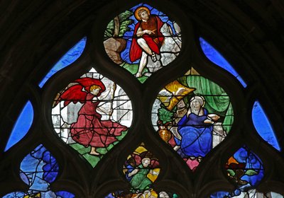 Ventana que representa a San Juan Bautista; la Anunciación de French School