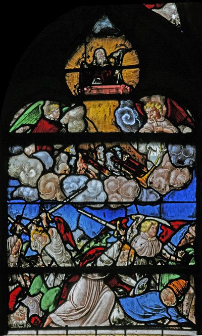 Ventana w9 que representa una escena del Libro de la Revelación de San Juan de French School