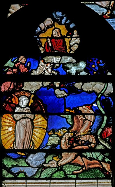 Ventana w9 que representa una escena del Libro de la Revelación de San Juan de French School