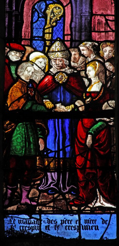 Ventana w9 escenas de las vidas de San Crispín y San Crispiniano de French School