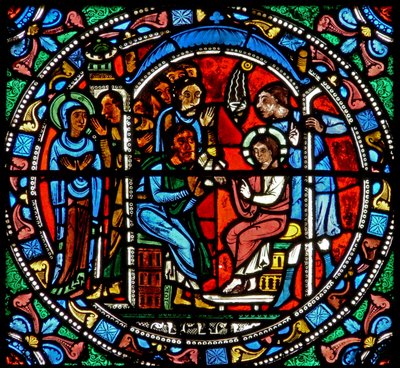 Ventana wXV que representa a Jesús encontrado en el Templo de French School