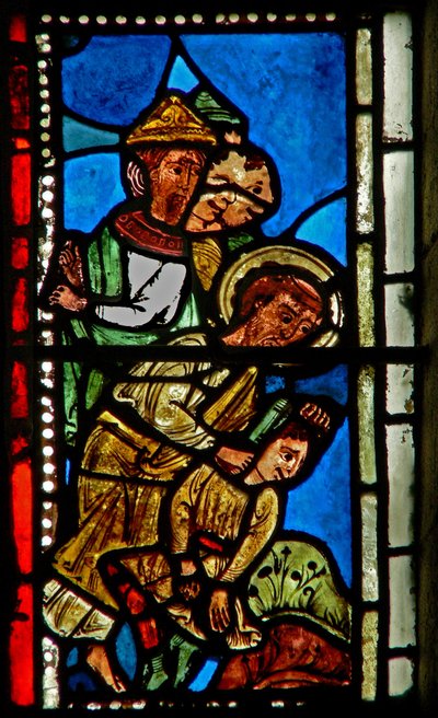 Ventana wXV que representa a San Pedro cortando la oreja de Malco de French School