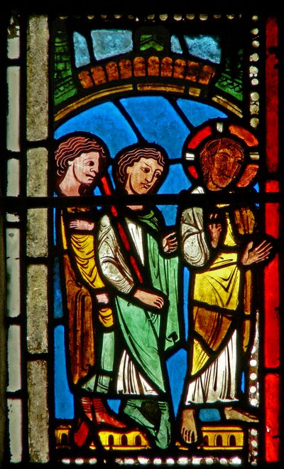 Ventana wXV que representa una escena de la Resurrección: el camino a Emaús de French School