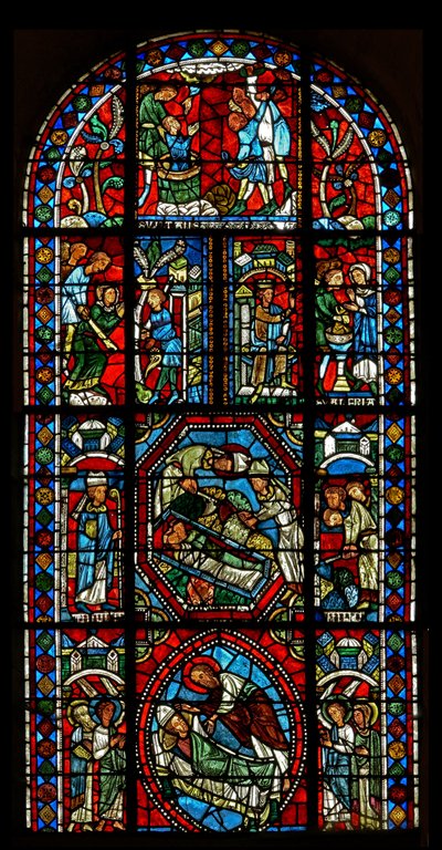 Ventana compuesta sobre las reliquias de San Gervasio y San Protasio y el martirio de sus padres San Vital y Valeria de French School