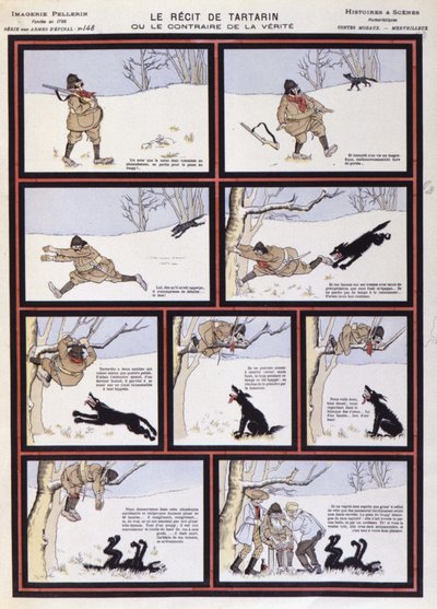 Caza de lobos, "El cuento de Tartarin o lo contrario de la verdad" - imagen de Epinal, París, siglo XX de French School