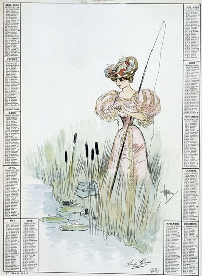 Mujer pescando - dibujo por Guillaume de French School
