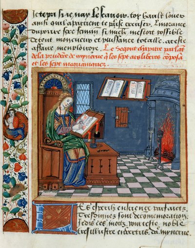 Mujer iluminando el Libro de los Prudentes e Imprudentes de Catherine d