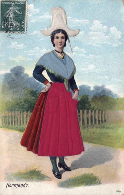 Mujer con traje tradicional de Normandía c. 1910 - Mujer con traje tradicional de Normandía de French School