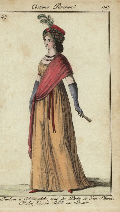 Mujer con turbante y chal cruzado de French School
