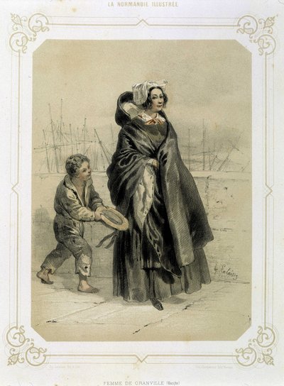 Mujer de Granville y joven mendigo - en “Normandía Ilustrada” de French School