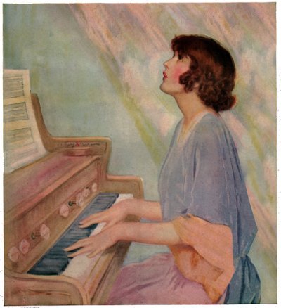 Mujer tocando el órgano de French School