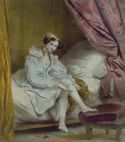 Mujer poniéndose medias, c.1830 de French School