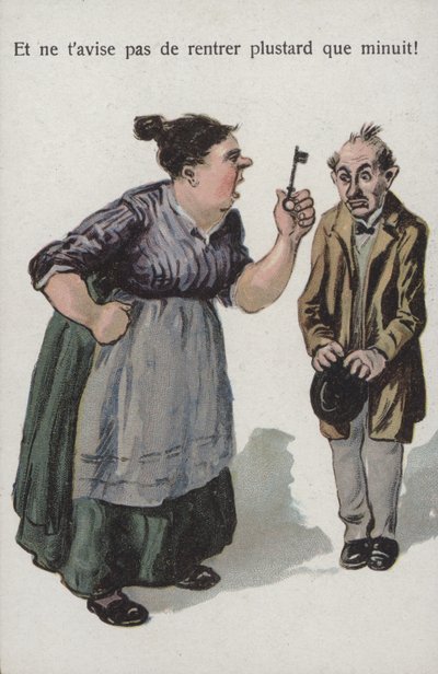 Mujer regañando a su esposo de French School