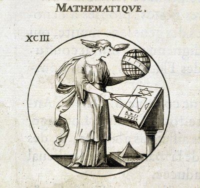 Mujer con compás y globo, personificación de las matemáticas de French School