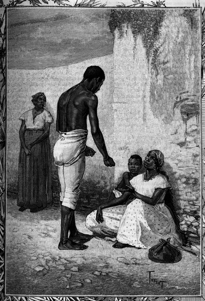 Las mujeres mendigan por las calles de Santo Domingo, grabado en el ilustre diario "Juventud" de French School