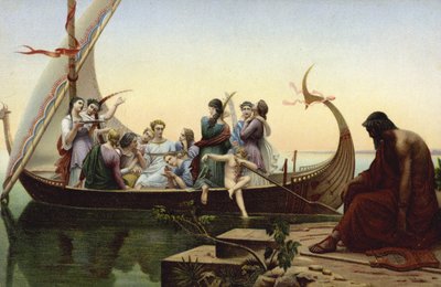 Mujeres en un barco vikingo de French School