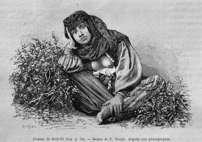 Mujeres de Beth-El, de La Syrie daujourdhui. Voyages dans la Phenicie, le Liban et la Judee. 1875-1880 de Louis Charles Emile Lortet, 1884 (grabado en blanco y negro) de French School