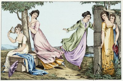 Mujeres jugando al caché. En "Juegos deportivos y de habilidad" de French School