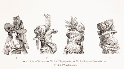 Estilos de sombreros de mujer del siglo XVIII, 1875 de French School