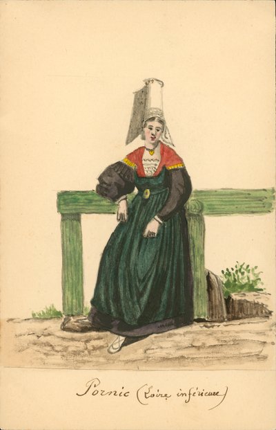 Traje de mujer de Pornic, Loira-Inferieure (litografía en color) de French School
