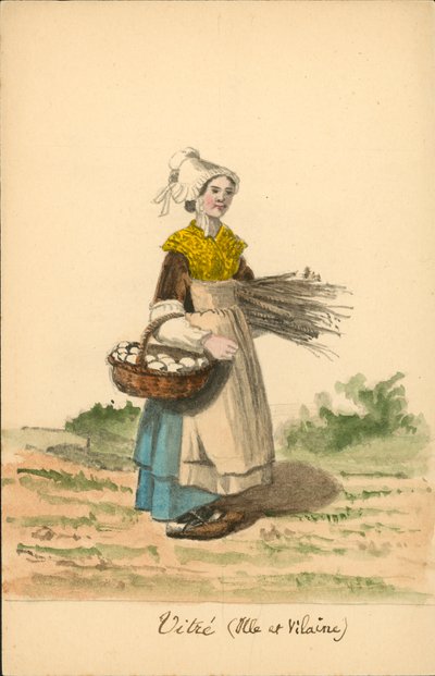 Traje de mujer de Vitre, Ille-et-Vilaine (litografía en color) de French School