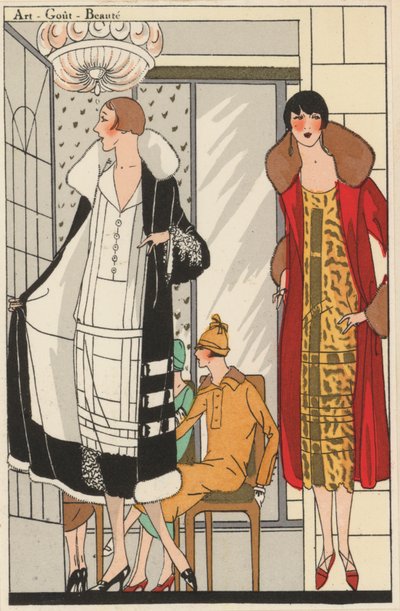 Moda femenina de los años 20 del diseñador Lucien Lelong (litografía en color) de French School
