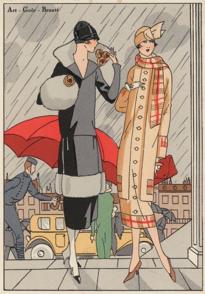 Moda femenina de los años veinte por los diseñadores Premet y Gustave Beer. (litografía en color) de French School