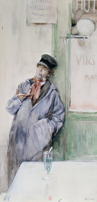 Trabajador en un café con un vaso de absenta, c.1900 de French School
