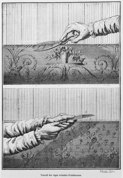 Trabajando en tapices de terciopelo de Aubusson de French School
