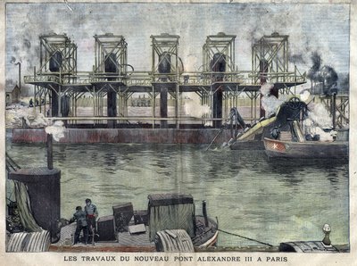 Obras en París del Puente Alejandro III. Grabado de abril de 1898 en “La petite Gironde”. de French School