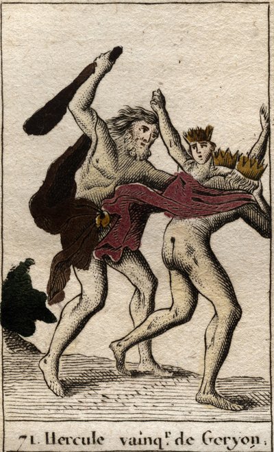 Trabajos de Hércules: Hércules matando al monstruo Gerión. De “Mitología de la Juventud” por Pierre Blanchard 1803. de French School