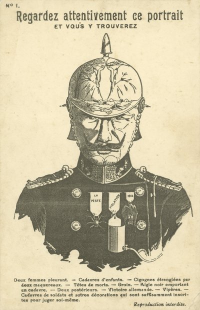 Tarjeta postal de propaganda anti-alemana de la Primera Guerra Mundial de French School