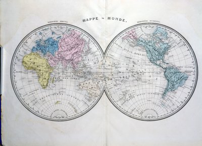 Mapa mundial, ilustración de Atlas Geographique Moderne de Prosper-Auguste Poulain de Bossay, c.1850 de French School