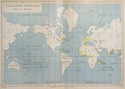 Mapa mundial de los países de habla francesa, principios del siglo XX de French School