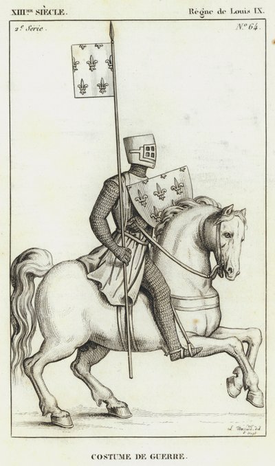 Siglo XIII, Reinado de Luis IX, Traje de guerra (grabado) de French School