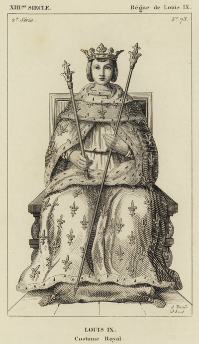 Siglo XIII, Reinado de Luis IX, Luis IX, Traje real (grabado) de French School