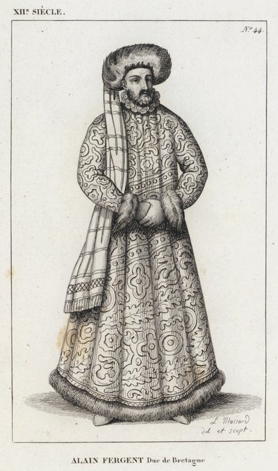 XII Siglo, Alain Fergent, Duque de Bretaña (grabado) de French School