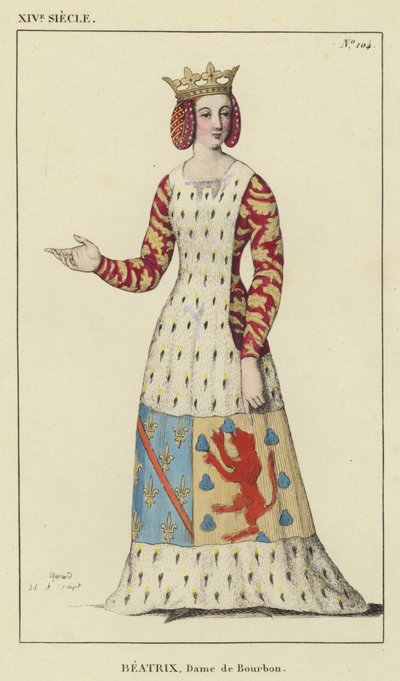 Siglo XIV, Beatriz, Dama de Borbón (grabado en color) de French School