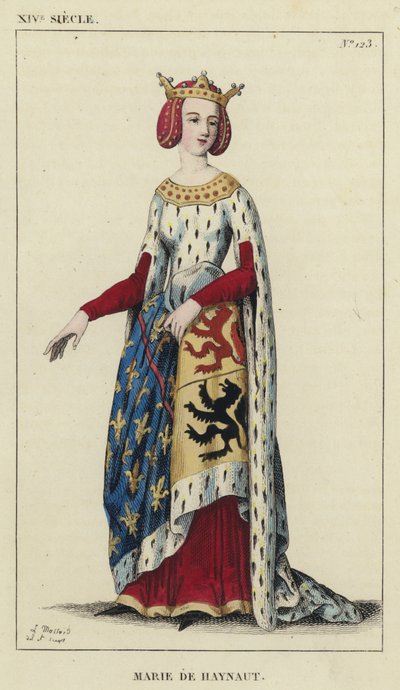 Siglo XIV, María de Henao (grabado coloreado) de French School