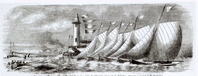 Yates rodeando el Faro de Joliette durante la Regata de 1864 en Marsella, de Le Monde Illustré, 17 de septiembre de 1864 de French School