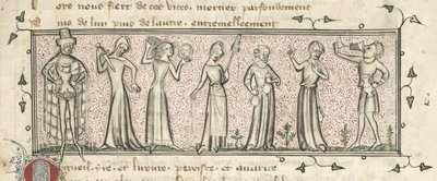 Yates Thompson 21, f. 165, Siete pecados capitales, c.1380 (vitela) de French School