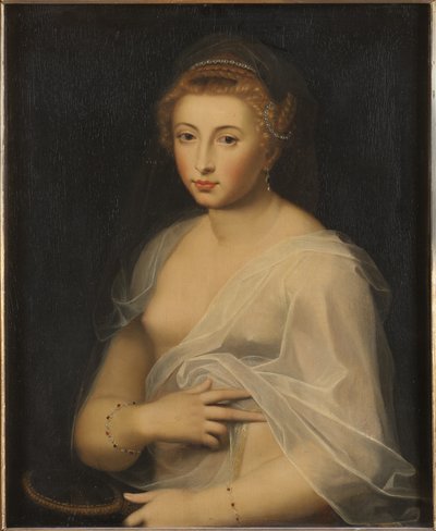 Joven dama sosteniendo un espejo de French School