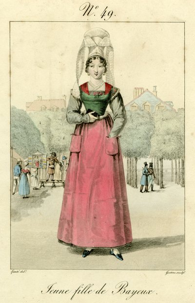 Joven de Bayeux (grabado coloreado) de French School