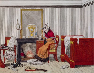 Joven mujer de clase media en su habitación de French School