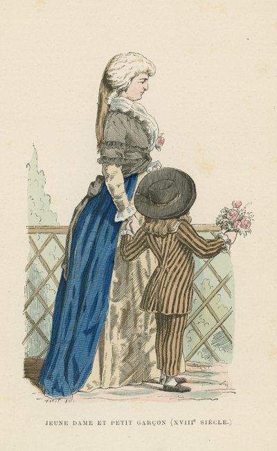 Joven mujer y niño pequeño, siglo XVIII de French School