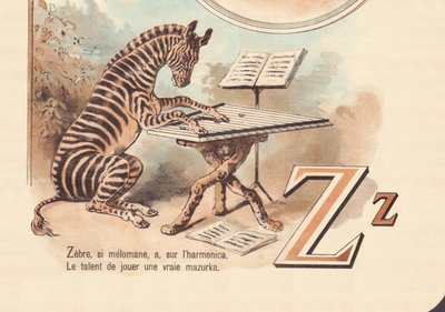 Z: Cebra, si melómana, tiene, en la armónica, El talento para tocar una verdadera mazurca de French School