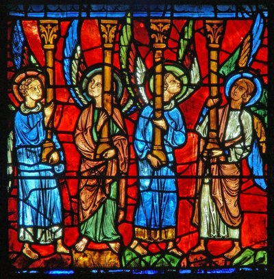 Ángeles sosteniendo el trono de la Virgen María de French School