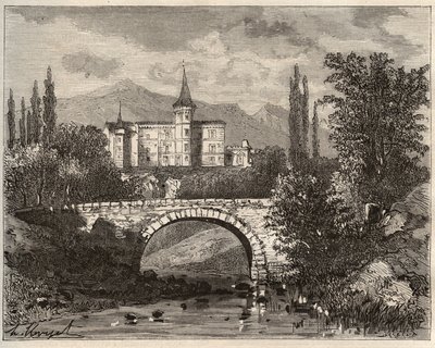 Chateau de la Rochelambert en el valle de la Borne Haute-Loire (43) - grabado en "La France illustree: geografía, historia, administración estadística" por V.-A. Malt-Brown. 1884 de French School