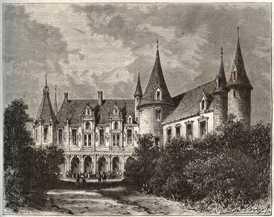 Castillo del Rocher en Mezangers en Mayenne - grabado en 